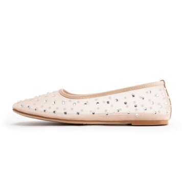 Gradinery Mesh Ballet Flats for Women,Rhinestone Square Toe Comfortable Ballerina Shoes,Sparkly Crys...