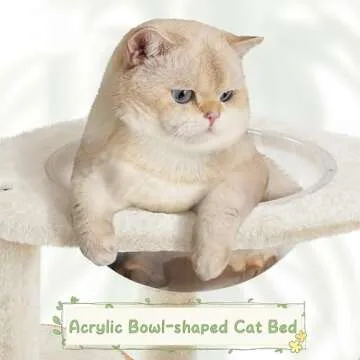 Yaheetech Cat Tree, 54in Rattan Cat Tree Tower with Luxury Woven Condo, Clear Bowl, Washable Cushions, and Scratching Posts, Cat Furniture for Indoor Cats