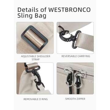 WESTBRONCO Small Sling Bag Lightweight Crossbody for Travel