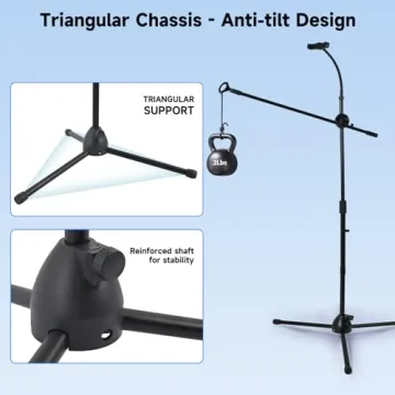Heavy-Duty Microphone Floor Stand with Phone Holder