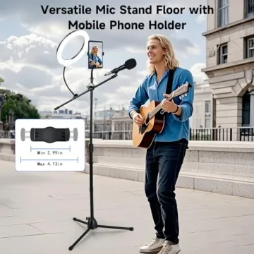 Heavy-Duty Microphone Floor Stand with Phone Holder