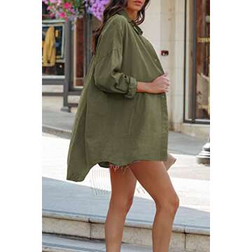 FSHAOES Womens Oversized Button Down Shirts Casual Loose Long Sleeve Solid Color Lapel Long Blouses Top with Pocket