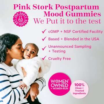Pink Stork Postpartum Mood Support Vitamin D Gummies - Natural Hormone Balance for Women with Postnatal Vitamin D3 and Calcium - Postpartum Essentials for Breastfeeding - 60 Lemon Drop Gummies