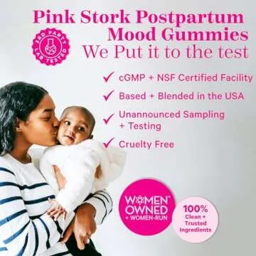 Pink Stork Postpartum Mood Support Vitamin D Gummies - Natural Hormone Balance for Women with Postnatal Vitamin D3 and Calcium - Postpartum Essentials for Breastfeeding - 60 Lemon Drop Gummies