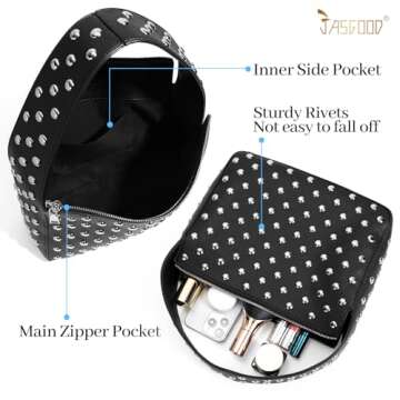 JASGOOD Y2K Black Studded Vegan Leather Shoulder Bag