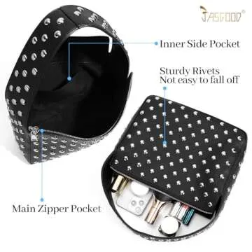 JASGOOD Y2K Black Studded Vegan Leather Shoulder Bag