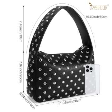 JASGOOD Y2K Black Studded Vegan Leather Shoulder Bag