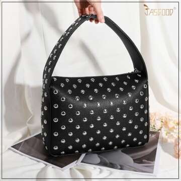 JASGOOD Y2K Black Studded Vegan Leather Shoulder Bag
