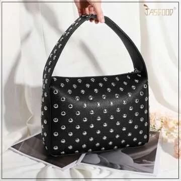 JASGOOD Y2K Black Studded Vegan Leather Shoulder Bag