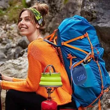 JBL Clip 4 Portable Bluetooth Wireless Speaker with IP67 Waterproof, Dustproof, Carabiner Clip, Built-in Battery | 10 Hour Play Time of Rich Audio and Punchy Bass | Eco Blue | Boomph Sound Pack