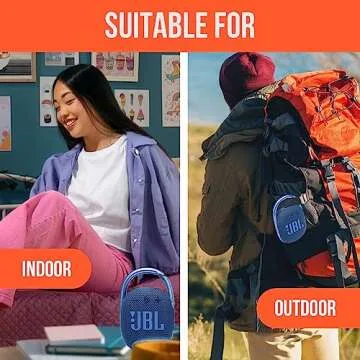 JBL Clip 4 Portable Bluetooth Wireless Speaker with IP67 Waterproof, Dustproof, Carabiner Clip, Built-in Battery | 10 Hour Play Time of Rich Audio and Punchy Bass | Eco Blue | Boomph Sound Pack