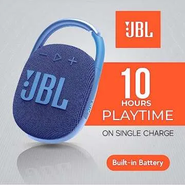 JBL Clip 4 Portable Bluetooth Wireless Speaker with IP67 Waterproof, Dustproof, Carabiner Clip, Built-in Battery | 10 Hour Play Time of Rich Audio and Punchy Bass | Eco Blue | Boomph Sound Pack