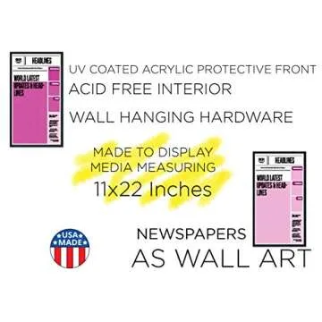 11x22 Newspaper Frame Solid Wood - Matte Black Finish - Matches Any Decor - Size 11x22 - Shatter Guard UV Coated Acrylic, Acid Free Interior