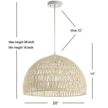 JONATHAN Y JYL6504A Campana 20" 1-Light Bohemian Modern Woven Rattan/Iron LED Pendant Farmhouse Coastal Adjustable Dining Room Living Room Kitchen Island Foyer Bedroom Hallway, Cream