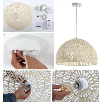 JONATHAN Y JYL6504A Campana 20" 1-Light Bohemian Modern Woven Rattan/Iron LED Pendant Farmhouse Coastal Adjustable Dining Room Living Room Kitchen Island Foyer Bedroom Hallway, Cream