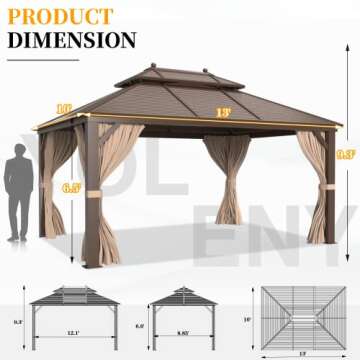 YOLENY 10' x 13' Hardtop Gazebo with Netting & Curtains