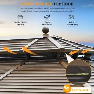 YOLENY 10' x 13' Hardtop Gazebo with Netting & Curtains