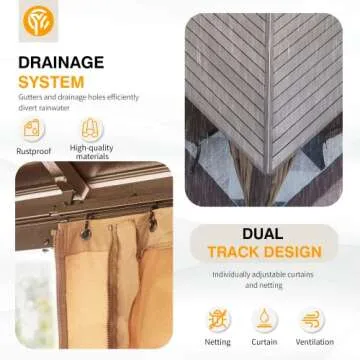 YOLENY 10' x 13' Hardtop Gazebo with Netting & Curtains