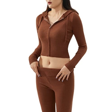 Passec Y2k Knit Outfit Zip Up Long Sleeve Crop Sweater