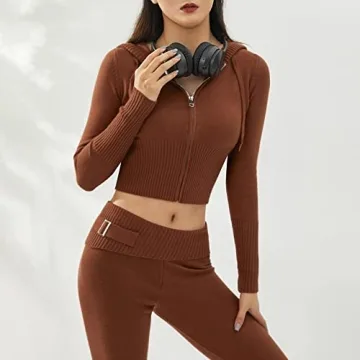 Passec Y2k Knit Outfit Zip Up Long Sleeve Crop Sweater