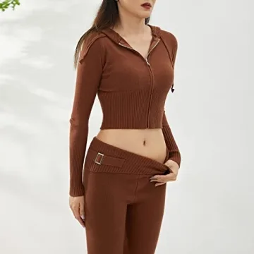 Passec Y2k Knit Outfit Zip Up Long Sleeve Crop Sweater