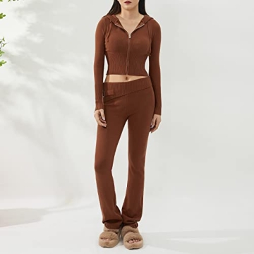 Passec Y2k Knit Outfit Zip Up Long Sleeve Crop Sweater