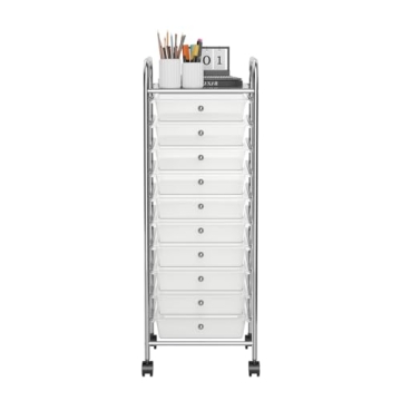OFFICEJOY Storage Cart, Rolling Utility Cart with 10 Drawers, Portable Handles & Lockable Wheels, Mo...