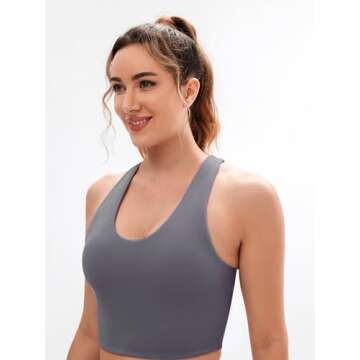 JOYSPELS Sports Bras for Women Extra Comfort Criss-Cross Back Padded Workout Tops for Women Medium Support Grey