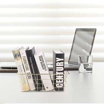 Tonxus 4pcs Wire Kitchen Storage Basket Farmhouse Metal Household Container Storage Organizer Bin Divider with Handle for Pantry,Shelf,Countertop,Refrigerator,Freezer,Cabinet (Gold)