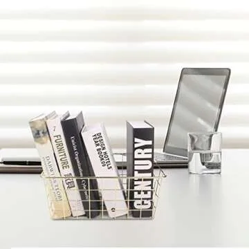 Tonxus 4pcs Wire Kitchen Storage Basket Farmhouse Metal Household Container Storage Organizer Bin Divider with Handle for Pantry,Shelf,Countertop,Refrigerator,Freezer,Cabinet (Gold)