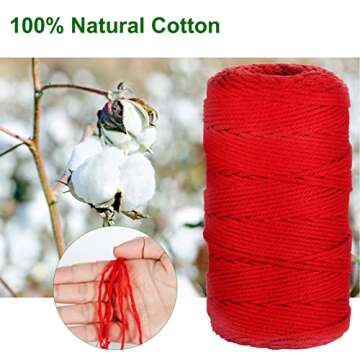 POZEAN Macrame Cord 3mm, 3 mm Macrame Cord – 220 Yards (About 200m), 100% Natural Cotton Macrame Yarn for Wall Hanging, Plant Hangers, DIY Crafts Knitting, Christmas Wedding Decorative (Wine Red)