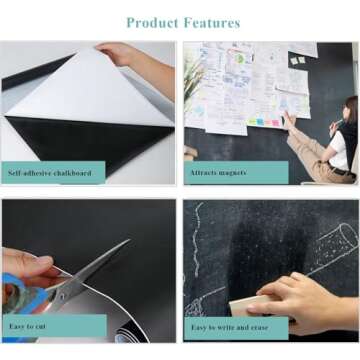 Qiytecno Chalk Board Contact Paper with Adhesive, 24" x 36" Magnetic Chalkboards for Wall, Wallpaper Sheets for Office for School and Kids, Includes Liquid Chalks Markers and Dishcloth and Magnet