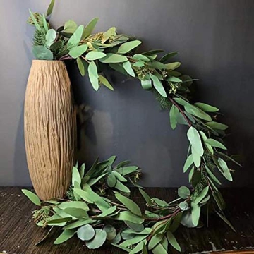Wofair 5 Feet Eucalyptus Garland Greenery, Artificial Eucalyptus Garland Wedding Decor, Faux Seeded Eucalyptus Garland with Long Oval Leaves, Fake Eucalyptus Vine for Home Office Decoration
