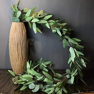 Wofair 5 Feet Eucalyptus Garland Greenery, Artificial Eucalyptus Garland Wedding Decor, Faux Seeded Eucalyptus Garland with Long Oval Leaves, Fake Eucalyptus Vine for Home Office Decoration