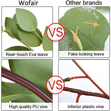 Wofair 5 Feet Eucalyptus Garland Greenery, Artificial Eucalyptus Garland Wedding Decor, Faux Seeded Eucalyptus Garland with Long Oval Leaves, Fake Eucalyptus Vine for Home Office Decoration