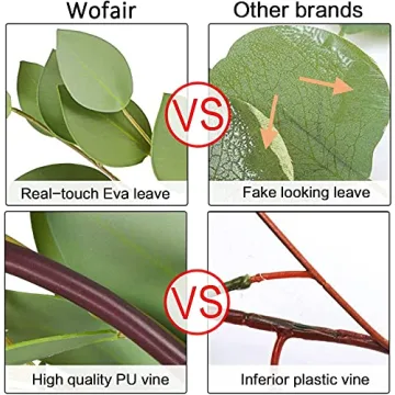 Wofair 5 Feet Eucalyptus Garland Greenery, Artificial Eucalyptus Garland Wedding Decor, Faux Seeded Eucalyptus Garland with Long Oval Leaves, Fake Eucalyptus Vine for Home Office Decoration
