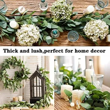 Wofair 5 Feet Eucalyptus Garland Greenery, Artificial Eucalyptus Garland Wedding Decor, Faux Seeded Eucalyptus Garland with Long Oval Leaves, Fake Eucalyptus Vine for Home Office Decoration