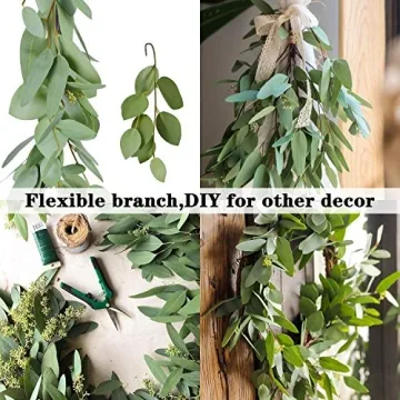 Wofair 5 Feet Eucalyptus Garland Greenery, Artificial Eucalyptus Garland Wedding Decor, Faux Seeded Eucalyptus Garland with Long Oval Leaves, Fake Eucalyptus Vine for Home Office Decoration
