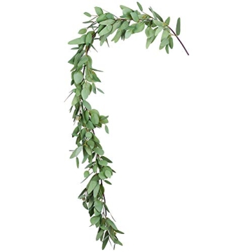 Wofair 5 Feet Eucalyptus Garland Greenery, Artificial Eucalyptus Garland Wedding Decor, Faux Seeded Eucalyptus Garland with Long Oval Leaves, Fake Eucalyptus Vine for Home Office Decoration
