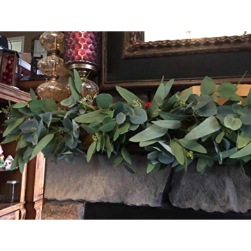 Wofair 5 Feet Eucalyptus Garland Greenery, Artificial Eucalyptus Garland Wedding Decor, Faux Seeded Eucalyptus Garland with Long Oval Leaves, Fake Eucalyptus Vine for Home Office Decoration