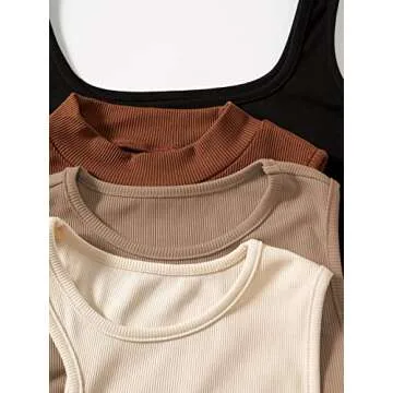 MakeMeChic Women's 4 Piece Sexy Bodysuits Casual Solid Sleeveless Ribbed Knit Shapewear Tank Top Bodysuits Multi#A S