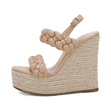 Coutgo Women's Braided Espadrille Platform Wedge Sandals Open Toe Two Strap Ankle Buckle Summer Shoes