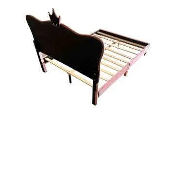 ATY Full Size Princess Bed with Crown Headboard and Lighting Design, Upholstered Platform Bedframe w/Slat Supports, for Girls Bedroom,No Box Spring Needed, Pink