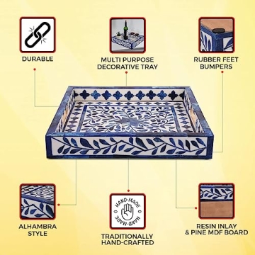 Handcrafted Alhambra Medio Tray Elegant Azul Home Decor
