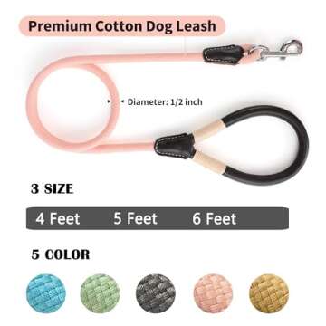Mile High Life Dog Leash | Strong Rope Dog Leash w Premium Leather Tailor Handle | 4 Feet Dog Leash w Heavy Duty Clasp | Pink Rope Leash for Small Medium Large Dogs | Diameter 1/2"