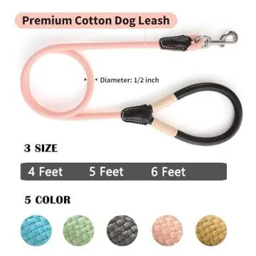 Mile High Life Dog Leash | Strong Rope Dog Leash w Premium Leather Tailor Handle | 4 Feet Dog Leash w Heavy Duty Clasp | Pink Rope Leash for Small Medium Large Dogs | Diameter 1/2"