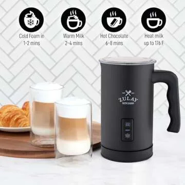Zulay 4-in-1 Milk Frother and Steamer - Automatic Hot and Cold Foam Maker with Auto Shut Off & Temperature Control for Coffee, Latte, Cappuccino, Hot Chocolate - Black