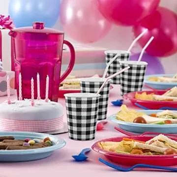 50 PCS Black and White Plaid Paper Cups Gingham Disposable Drinking Cups Checkered Party Paper Cup Buffalo Plaid Tea Coffee Beverage Cup 9oz for Christmas Events Coffee Juice Home Dining Drinkware