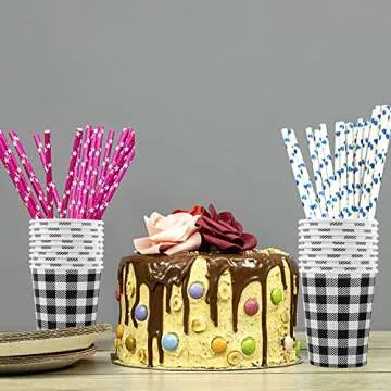 50 PCS Black and White Plaid Paper Cups Gingham Disposable Drinking Cups Checkered Party Paper Cup Buffalo Plaid Tea Coffee Beverage Cup 9oz for Christmas Events Coffee Juice Home Dining Drinkware