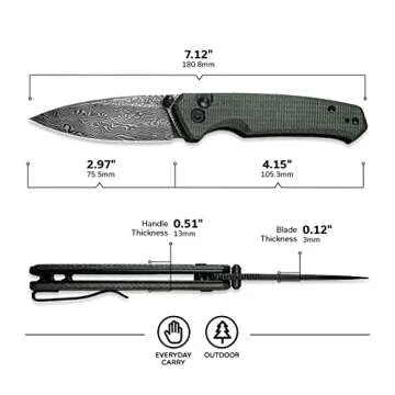 CIVIVI Altus Pocket Folding Knife with Button Lock and Thumb Stud Opener, 2.97" Damascus Blade Green Micarta Handle C20076-DS1